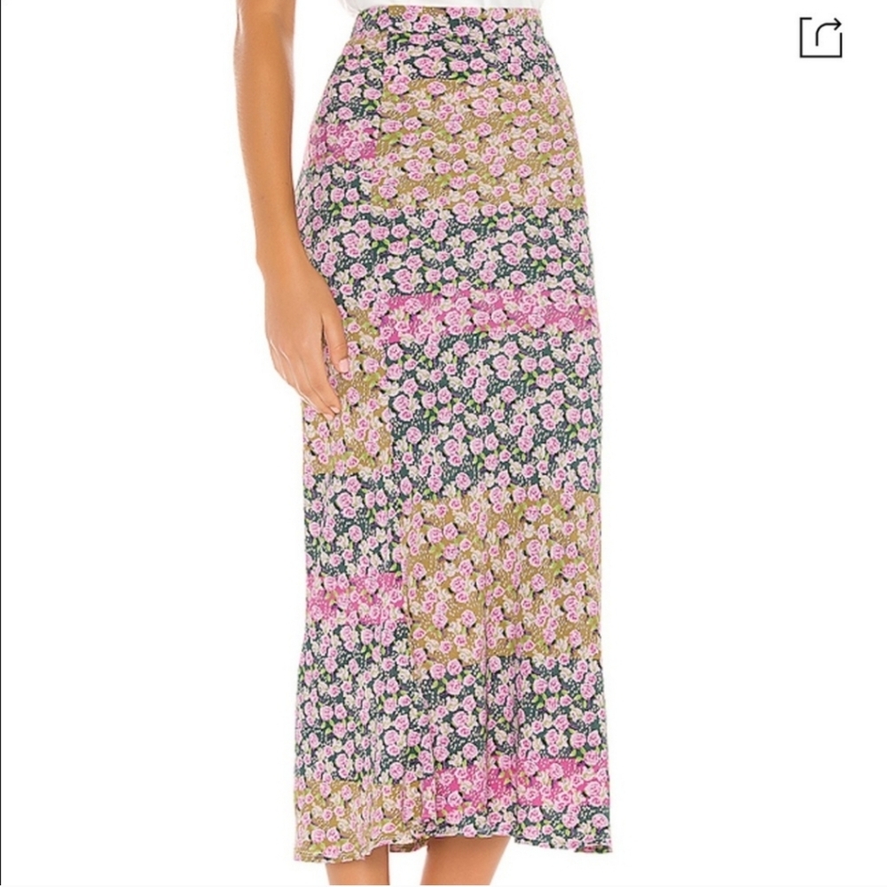 Flynn Skye Alice Color-Blocked Floral Midi Skirt Small In Flower Fields